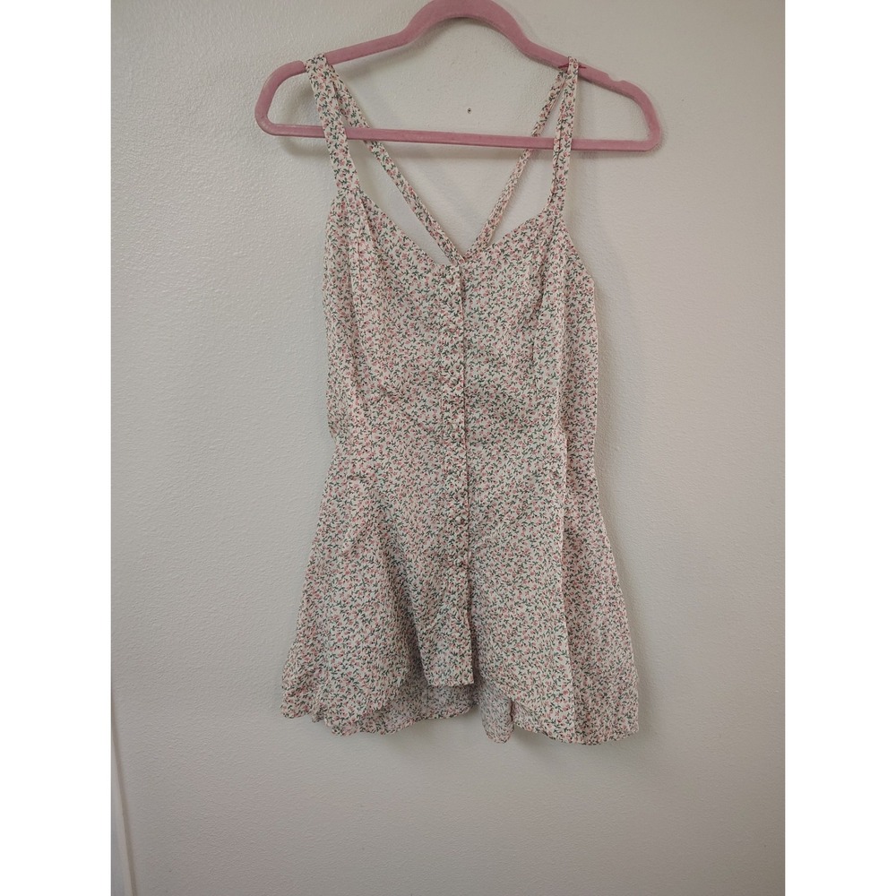 Charlie O. by Kinnucans‎ Floral Mini Dress Pink Green Ditsy Button Front Large